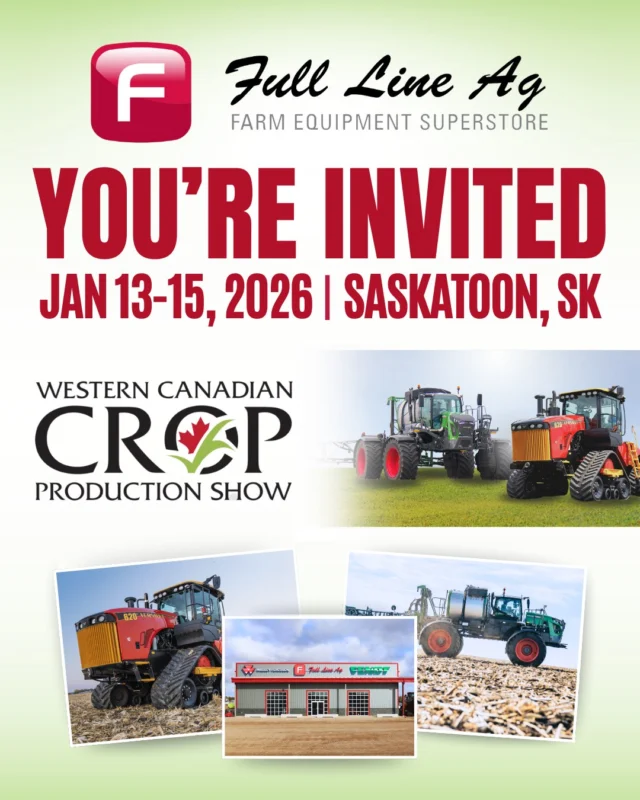 You know what time of year it is..... Crop Production Show time! 😎

We're heading to the Western Canadian Crop Production Show from January 13th to 15th at Prairieland Park in Saskatoon, and we want to see YOU there! ☝

Visit our team at Booth D9 to find strategies and solutions to make the 2026 season your best one yet! 🌾

#fulllineag #saskfarming #modernagriculture #westerncanadiancropproductionshow  #wccs2026 #prairielandparkyxe #agequipment #agequipmentdealership